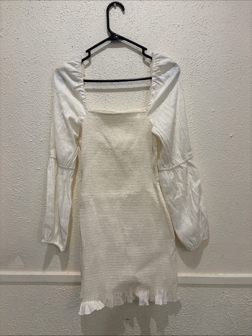 Cream Square-Neck Mini Dress with Puff Sleeves